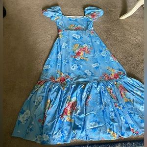 Blue floral dress with small stripes that blend well